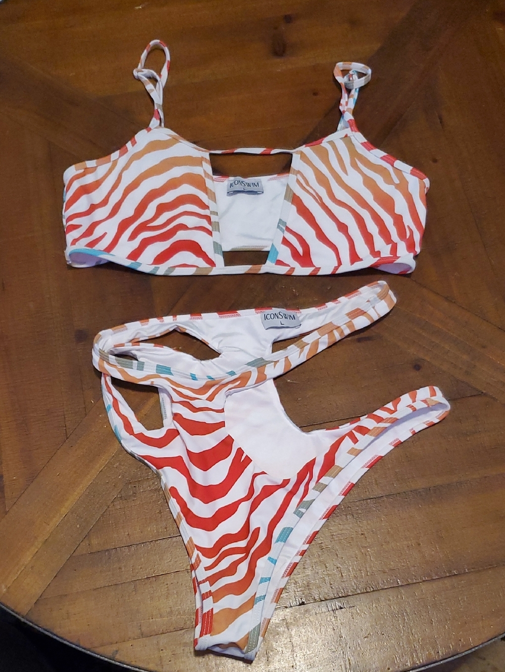 ICONSWIM Orange & White Zebra-Print Bikini Set